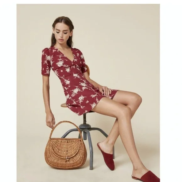 Reformation Red Floral Print Rhoda Mini Dress Rare - Picture 5 of 5
